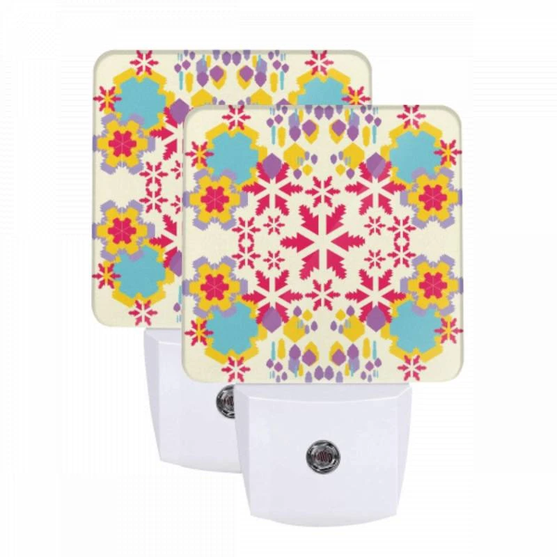 Night Light Set of 2, A colorful snowflake pattern on a white background. Night Light Set Of 2, A Colorful Snowflake Pattern On A White Background. -Pattern Night Light 3edf6e507366705bcf961158b95d4aef4049a05c