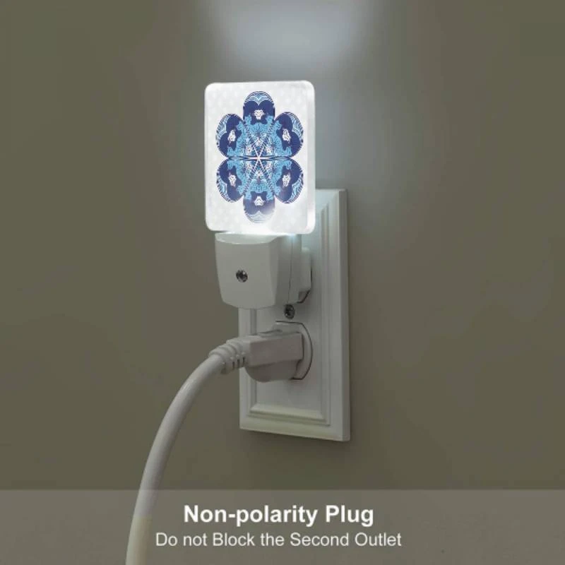 Night Light Set of 2, A blue and white flower with a blue background. Night Light Set Of 2, A Blue And White Flower With A Blue Background. -Pattern Night Light 3ef9e9f164077260bab97a073d205f419ea64e25