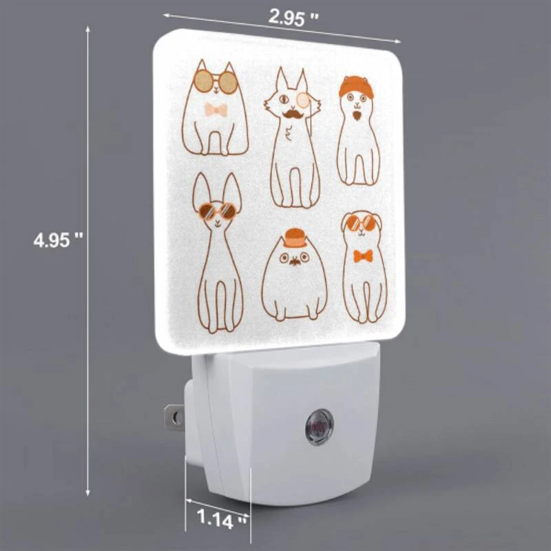 Night Light Set of 2, A collection of cartoon cats wearing sunglasses and hats. Night Light Set Of 2, A Collection Of Cartoon Cats Wearing Sunglasses And Hats. -Pattern Night Light 3f902cef626b2f42f59a06c9fed1221315b1b1cf
