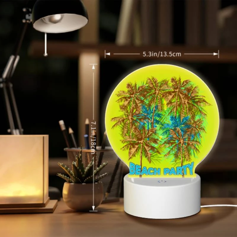 Round Acrylic Night Light, A colorful beach party logo with palm trees. Round Acrylic Night Light, A Colorful Beach Party Logo With Palm Trees. -Pattern Night Light 3fd996fd435a8549e4e0f112eea39b99b49335af