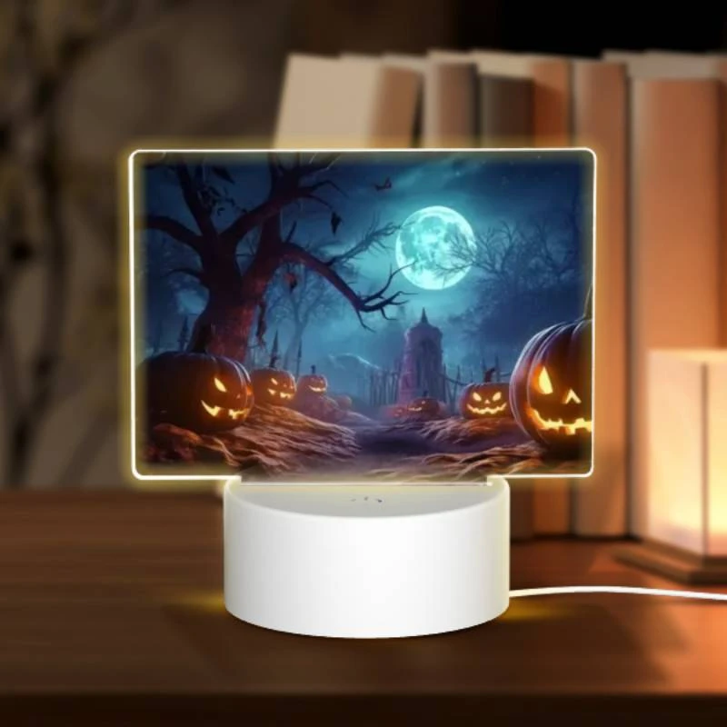 Rectangular Acrylic Night Light, A night scene with a full moon and a bunch of pumpkins. Rectangular Acrylic Night Light, A Night Scene With A Full Moon And A Bunch Of Pumpkins. -Pattern Night Light 403315d96e4ff5ef7315200cf30163b517669def