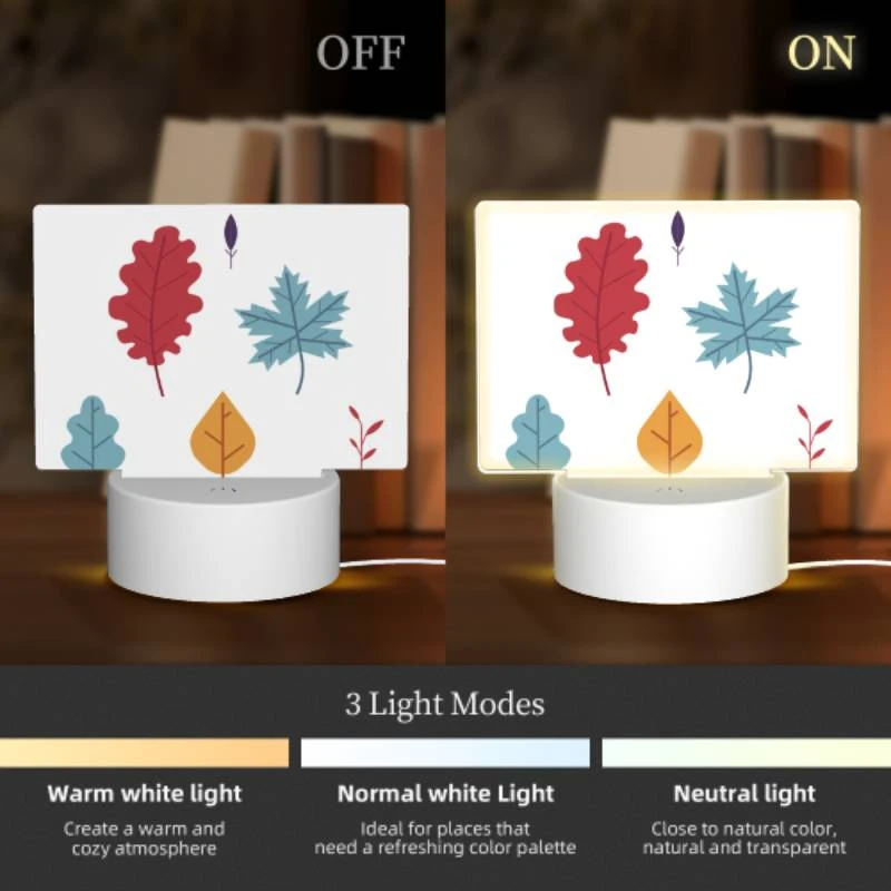 Rectangular Acrylic Night Light, Six different colored leaves are shown in a row. Rectangular Acrylic Night Light, Six Different Colored Leaves Are Shown In A Row. -Pattern Night Light 40bedeaf82ac0a24679a93a3560dd1f902475e86