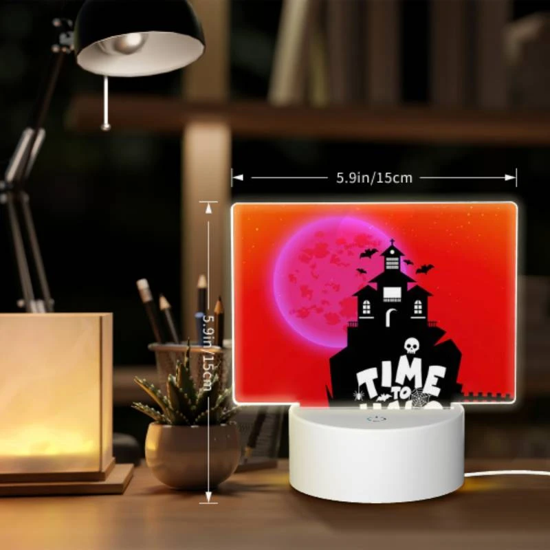 Rectangular Acrylic Night Light, A spooky house with a pumpkin on top and a skeleton on the side. Rectangular Acrylic Night Light, A Spooky House With A Pumpkin On Top And A Skeleton On The Side. -Pattern Night Light 40cda4f4733ab4e3be5f7e74f7bc0a26437c3ffb