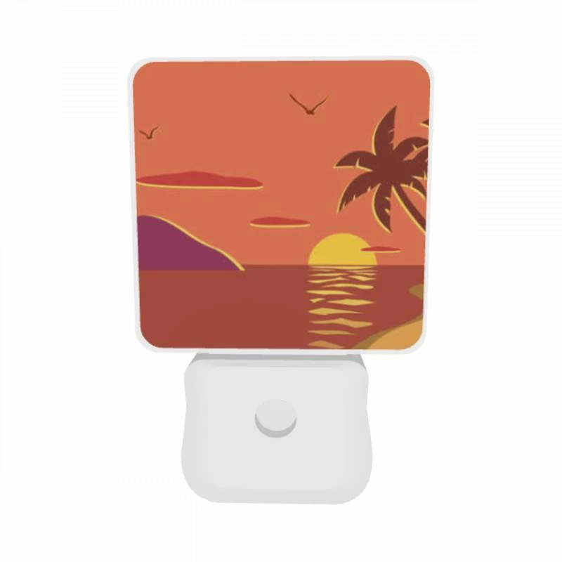 Night Light Set of 2, A sunset with a palm tree and birds in the sky. Night Light Set Of 2, A Sunset With A Palm Tree And Birds In The Sky. -Pattern Night Light 40d3ca38560a539a1b5a4b4770423bb04ff9b415