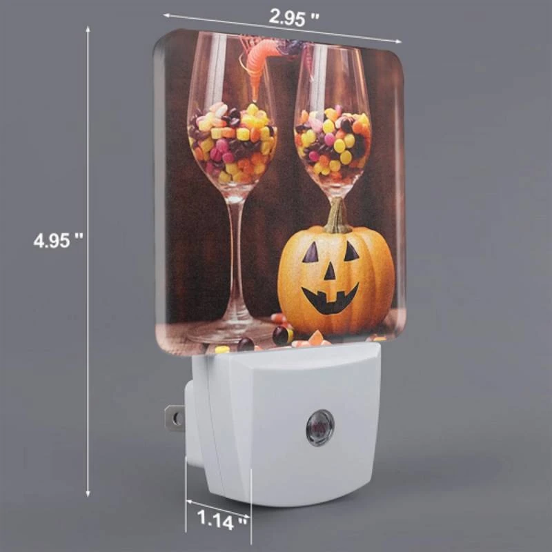 Night Light, A pumpkin is sitting next to two wine glasses filled with candy. Night Light, A Pumpkin Is Sitting Next To Two Wine Glasses Filled With Candy. -Pattern Night Light 40d4c722a98cfced6e51e68e33c8e0d4e9b2b2bf