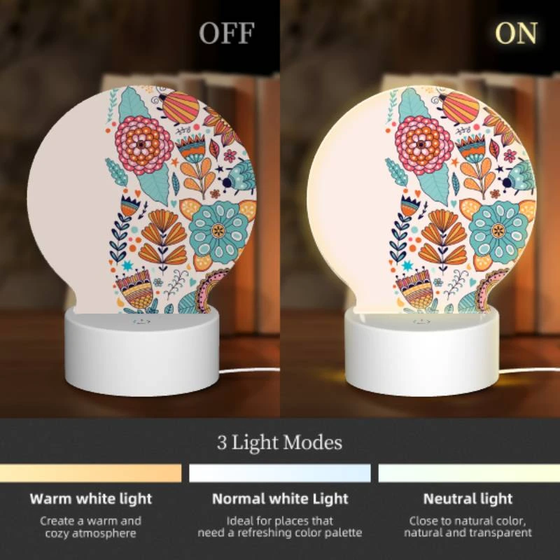 Round Acrylic Night Light, A colorful collection of flowers and leaves. Round Acrylic Night Light, A Colorful Collection Of Flowers And Leaves. -Pattern Night Light 4188e1ce189b661ce6d563821b891a35b6d1c9ed