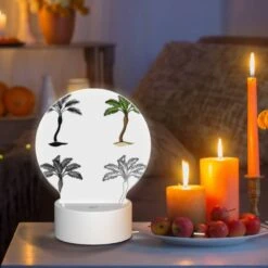 Round Acrylic Night Light, Four Different Types Of Palm Trees Are Shown In Silhouette. 8 Round Acrylic Night Light, Four Different Types Of Palm Trees Are Shown In Silhouette. -Pattern Night Light 42519867b12796f3bc9311ee342754ca8a76664e