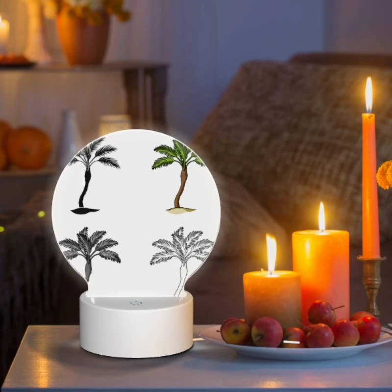 Round Acrylic Night Light, Four different types of palm trees are shown in silhouette. Round Acrylic Night Light, Four Different Types Of Palm Trees Are Shown In Silhouette. -Pattern Night Light 42519867b12796f3bc9311ee342754ca8a76664e
