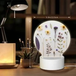 Round Acrylic Night Light, A Collection Of Different Flowers And Leaves On A White Background. 7 Round Acrylic Night Light, A Collection Of Different Flowers And Leaves On A White Background. -Pattern Night Light 42a724372fe2f808cb047df2dea6195a3c573712