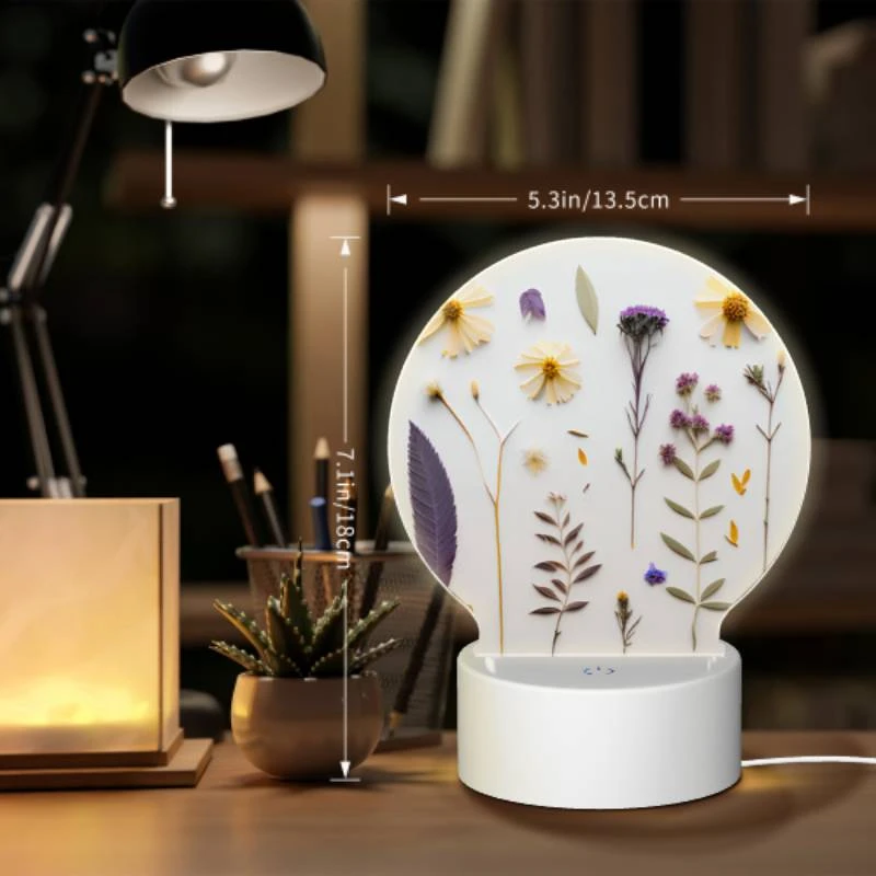 Round Acrylic Night Light, A collection of different flowers and leaves on a white background. Round Acrylic Night Light, A Collection Of Different Flowers And Leaves On A White Background. -Pattern Night Light 42a724372fe2f808cb047df2dea6195a3c573712