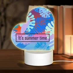 Love Acrylic Night Light, A Colorful Image Of Palm Trees With The Words "It's Summer Time" Written In The Bottom Left Corner.