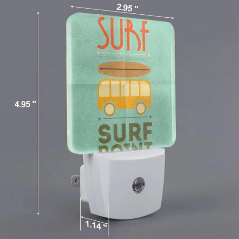 Night Light Set of 2, A surfboard is on top of a bus. Night Light Set Of 2, A Surfboard Is On Top Of A Bus. -Pattern Night Light 43d355afe8a285f67b1eb67aee065ddfc925964a