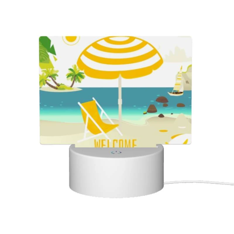 Rectangular Acrylic Night Light, A yellow and white umbrella is set up on a beach Rectangular Acrylic Night Light, A Yellow And White Umbrella Is Set Up On A Beach -Pattern Night Light 4428d8e0814937d27d9f6398e77ba622d6f4c901