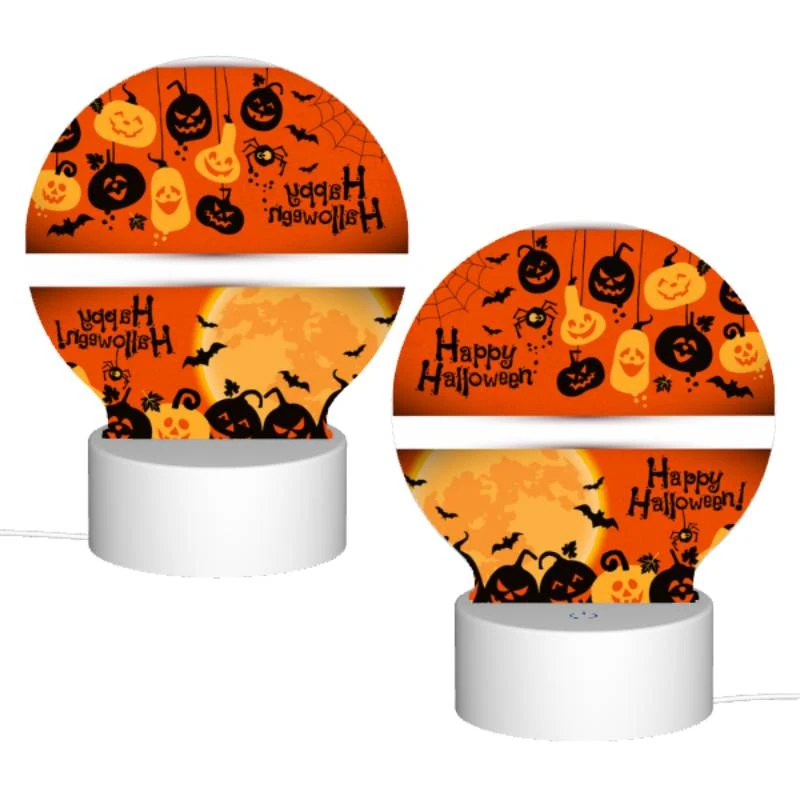 Round Acrylic Night Light, A Halloween card with a spider web and pumpkins. Round Acrylic Night Light, A Halloween Card With A Spider Web And Pumpkins. -Pattern Night Light 445091f5750128d8879c5aafa27310be19c12811