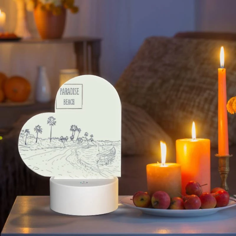 Love Acrylic Night Light, A cartoon drawing of a beach with palm trees and a boat. Love Acrylic Night Light, A Cartoon Drawing Of A Beach With Palm Trees And A Boat. -Pattern Night Light 447827b6fa75a272973dc927c78d9a540c08f726