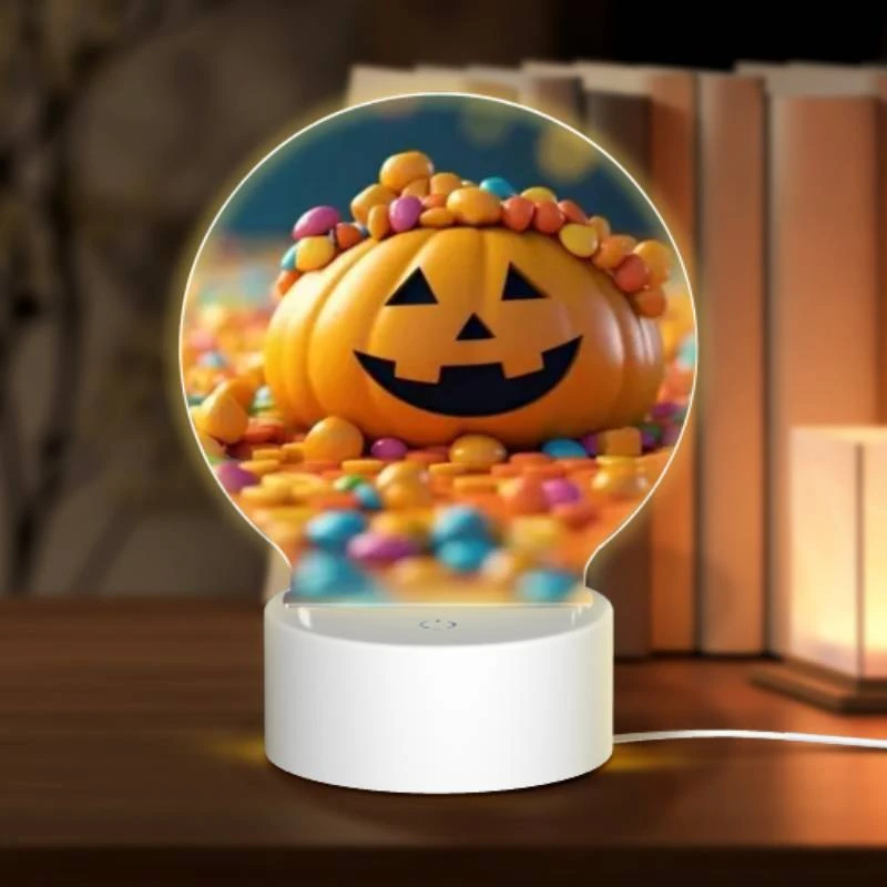 Round Acrylic Night Light, A candy pumpkin with a smile on its face. Round Acrylic Night Light, A Candy Pumpkin With A Smile On Its Face. -Pattern Night Light 4580445f0908e8105928f64c0f0ccf2f579da718