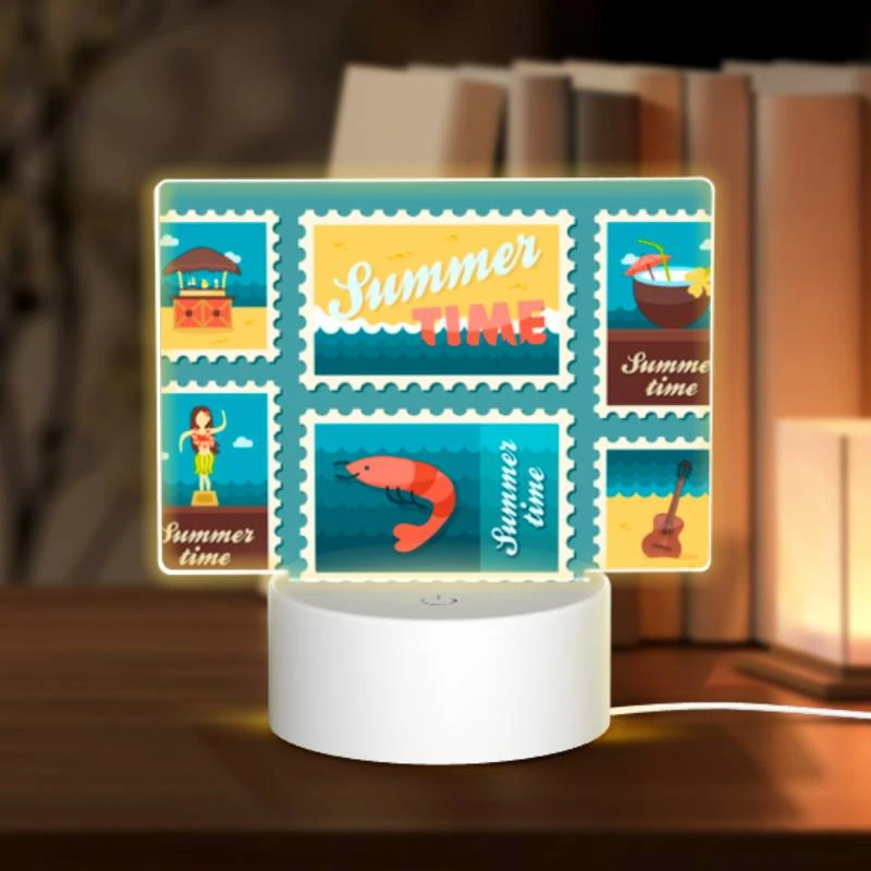 Rectangular Acrylic Night Light, A collection of six postage stamps featuring beach and ocean themes. Rectangular Acrylic Night Light, A Collection Of Six Postage Stamps Featuring Beach And Ocean Themes. -Pattern Night Light 461197258caeaeed401ef91a3fc5a350c1fe9399