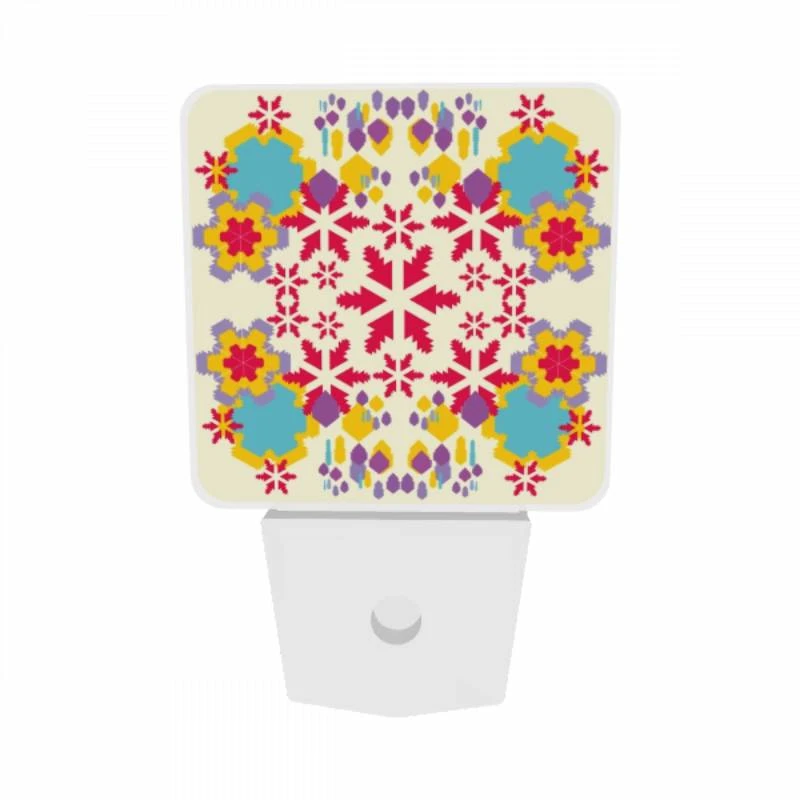 Night Light Set of 2, A colorful snowflake pattern on a white background. Night Light Set Of 2, A Colorful Snowflake Pattern On A White Background. -Pattern Night Light 46310bd85714709a9f3d1715bd535888bb1040d3