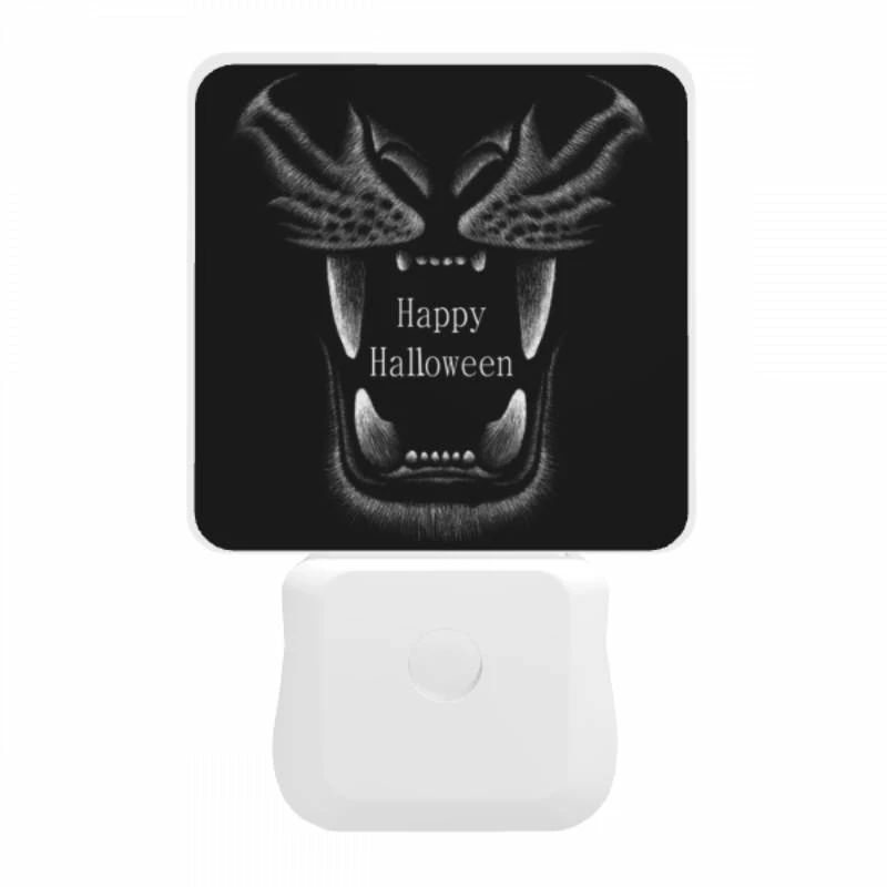 Night Light, A black and white drawing of a tiger with the words "Happy Halloween" written underneath. Night Light, A Black And White Drawing Of A Tiger With The Words "Happy Halloween" Written Underneath. -Pattern Night Light 46485413433682dd6a504b05fa90b83c24f0e8e6