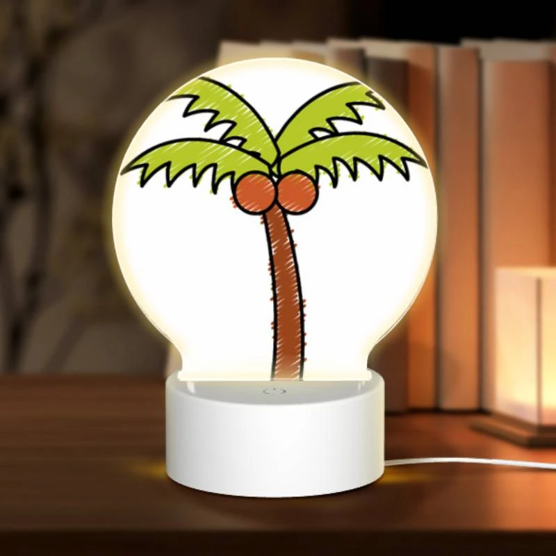 Round Acrylic Night Light, A cartoon drawing of a palm tree with two orange fruits on top. Round Acrylic Night Light, A Cartoon Drawing Of A Palm Tree With Two Orange Fruits On Top. -Pattern Night Light 468d09e891d26dfbbb68a598351ce08b5ad9d378