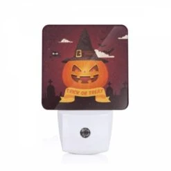 Night Light, A Witch's Hat Is Placed On Top Of A Pumpkin.