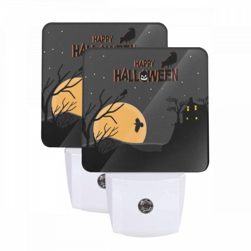 Night Light Set of 2, A black and white image of a Halloween scene with a moon Night Light Set Of 2, A Black And White Image Of A Halloween Scene With A Moon -Pattern Night Light 4693241e18f1101feab1a6f105eefd92c4abc74e