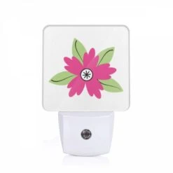 Night Light, A Pink Flower With Green Leaves.