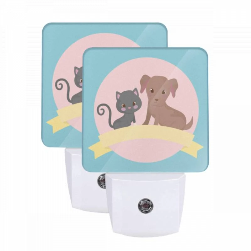 Night Light Set of 2, A black cat and a brown dog are sitting next to each other. Night Light Set Of 2, A Black Cat And A Brown Dog Are Sitting Next To Each Other. -Pattern Night Light 46d9204e24b0136cf987d7325ff4e6d2661396a5