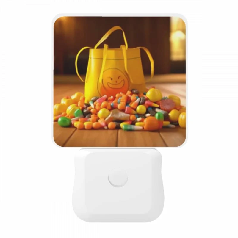 Night Light, A yellow bag with a smiley face on it is filled with candy. Night Light, A Yellow Bag With A Smiley Face On It Is Filled With Candy. -Pattern Night Light 46e3da864bb787c8ae45ccc1df559c3ce5e2b0c0