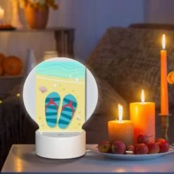 Round Acrylic Night Light, A Pair Of Blue And Red Flip Flops Are Placed On A Sandy Beach. 8 Round Acrylic Night Light, A Pair Of Blue And Red Flip Flops Are Placed On A Sandy Beach. -Pattern Night Light 472568f76c1a02cf822b7a61a7476fb87edc93fc