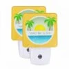 Night Light Set Of 2, A Sunny Day At The Beach With A Yellow Sun In The Sky. 2 Night Light Set Of 2, A Sunny Day At The Beach With A Yellow Sun In The Sky. -Pattern Night Light 486900760009f3261814393ad736a2b9774412fa