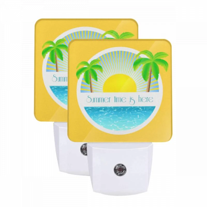 Night Light Set of 2, A sunny day at the beach with a yellow sun in the sky. Night Light Set Of 2, A Sunny Day At The Beach With A Yellow Sun In The Sky. -Pattern Night Light 486900760009f3261814393ad736a2b9774412fa