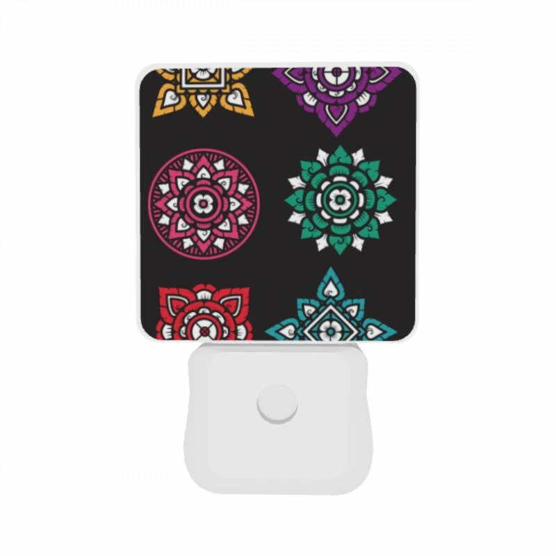 Night Light Set of 2, Six colorful flower designs are displayed in a row. Night Light Set Of 2, Six Colorful Flower Designs Are Displayed In A Row. -Pattern Night Light 4894debcd5904b84124091c12ed2bfa5db035afc