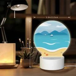 Round Acrylic Night Light, A Beach Scene With A Sailboat In The Water And A Sandy Shore. -Pattern Night Light 4894e1b4f5f28392efd5c5490fabe71231361000