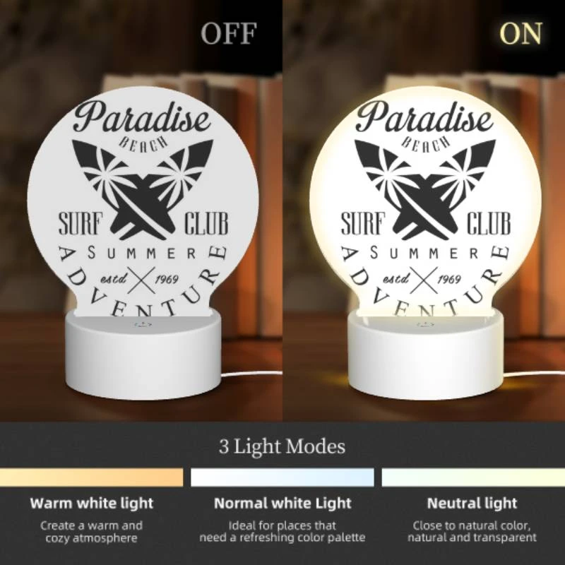 Round Acrylic Night Light, A logo for Paradise Surf Club. Round Acrylic Night Light, A Logo For Paradise Surf Club. -Pattern Night Light 48e95af904d8028dd60902c2220fe8d6184f8668