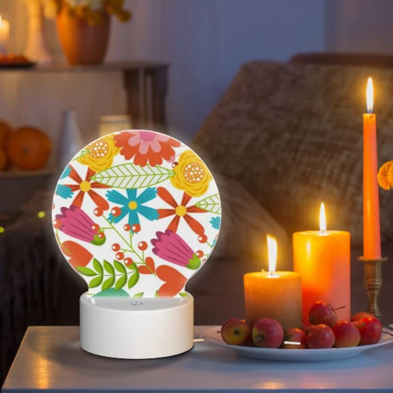 Round Acrylic Night Light, A colorful flower pattern with a heart shape. Round Acrylic Night Light, A Colorful Flower Pattern With A Heart Shape. -Pattern Night Light 4943eba30c8b02a89a8e2da5ee9bce47729ab455