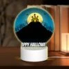Round Acrylic Night Light, A Halloween Poster With A Castle And Bats In The Sky.