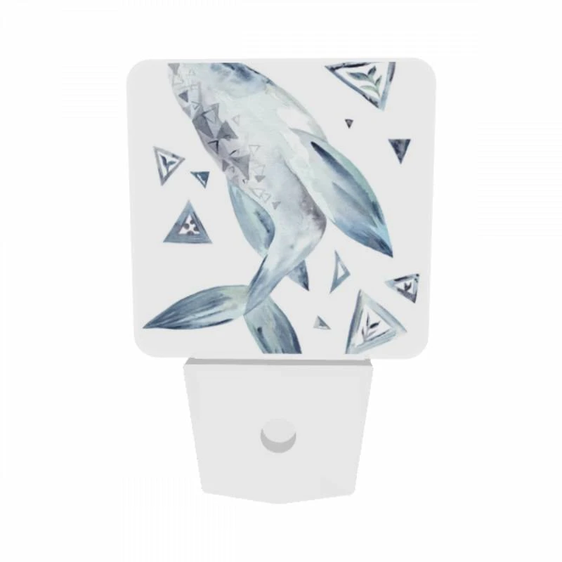 Night Light Set of 2, A blue and white whale with a triangle on its side. Night Light Set Of 2, A Blue And White Whale With A Triangle On Its Side. -Pattern Night Light 49b0a5c35817d1d43d4333311de3ddafc1ac4dbf