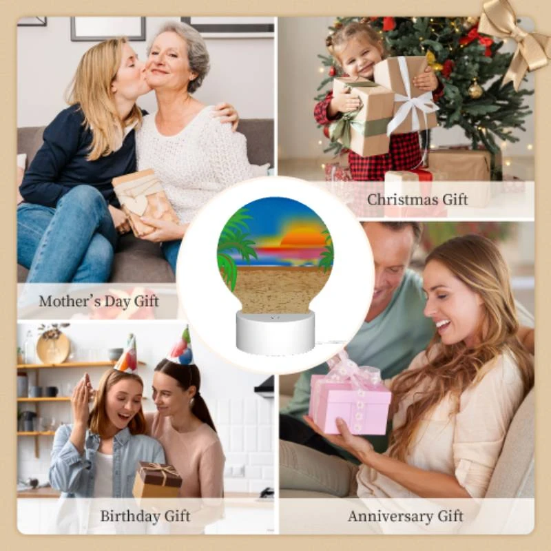 Round Acrylic Night Light, A sunset over the ocean with palm trees in the foreground. Round Acrylic Night Light, A Sunset Over The Ocean With Palm Trees In The Foreground. -Pattern Night Light 4bc99f224c2057615e9055deac9bff68c85fdeb3