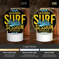Round Acrylic Night Light, A Surfboard With The Words California Surf Session On It. 4 Round Acrylic Night Light, A Surfboard With The Words California Surf Session On It. -Pattern Night Light 4c67e674d222862a07d3d40642e521dc56bc45bb
