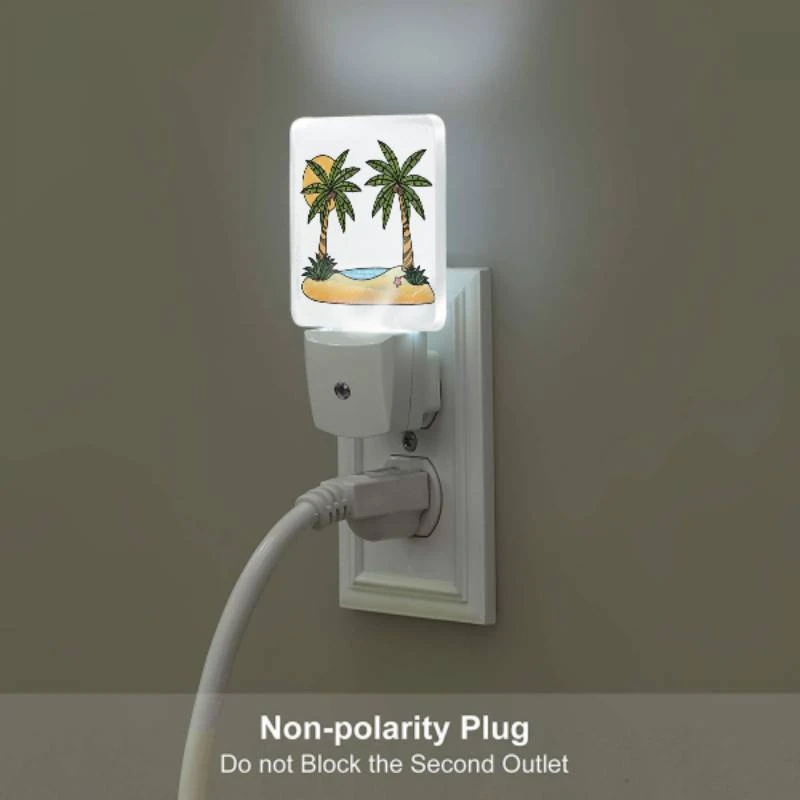 Night Light Set of 2, A cartoon drawing of a tropical island with two palm trees and a sun. Night Light Set Of 2, A Cartoon Drawing Of A Tropical Island With Two Palm Trees And A Sun. -Pattern Night Light 4c78475a62270dc07776f835eb85ba6e9c30b41d