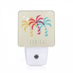 Night Light, A Colorful Tropical Logo With Palm Trees.
