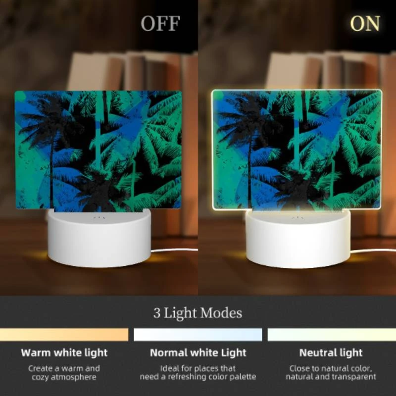 Rectangular Acrylic Night Light, A blue and green painting of palm trees. Rectangular Acrylic Night Light, A Blue And Green Painting Of Palm Trees. -Pattern Night Light 4d3854f2d97c279dfca2be00126acc53d64721da