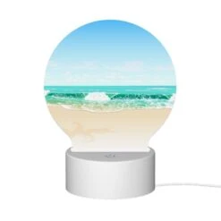 Round Acrylic Night Light, A Beautiful Beach Scene With A Blue Ocean And A Palm Tree. -Pattern Night Light 4db817deaae87cb31fb50a4a439756e753ba3318