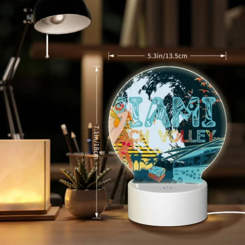 Round Acrylic Night Light, A woman in a bikini is standing in front of a beach volleyball net. Round Acrylic Night Light, A Woman In A Bikini Is Standing In Front Of A Beach Volleyball Net. -Pattern Night Light 4de33287b8240f7b62967026fb0d47b1c8e2d9a7