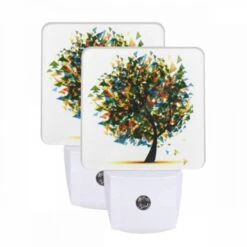 Night Light Set Of 2, A Tree With A Rainbow Of Colors.