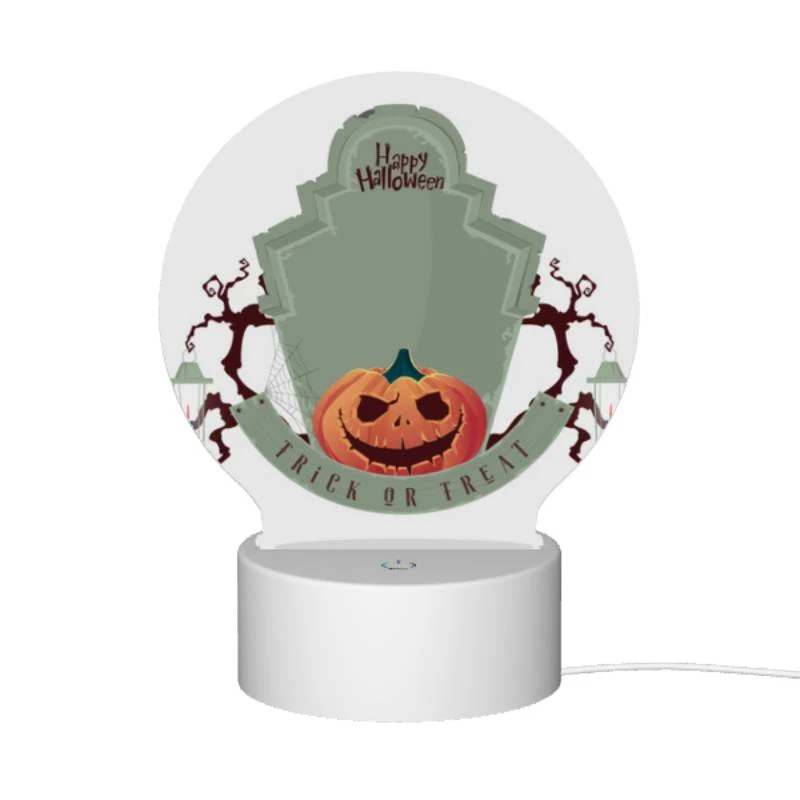 Round Acrylic Night Light, A Halloween themed sign with a pumpkin on it. Round Acrylic Night Light, A Halloween Themed Sign With A Pumpkin On It. -Pattern Night Light 4eb0921b3c3a77cd208766f6f6fc17438dd866ec