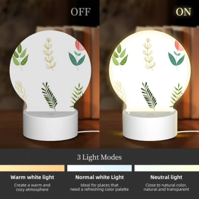 Round Acrylic Night Light, Six different types of plants are shown in a row. Round Acrylic Night Light, Six Different Types Of Plants Are Shown In A Row. -Pattern Night Light 4ef1174fa04f19ae5ab365544bd897126688a3ab