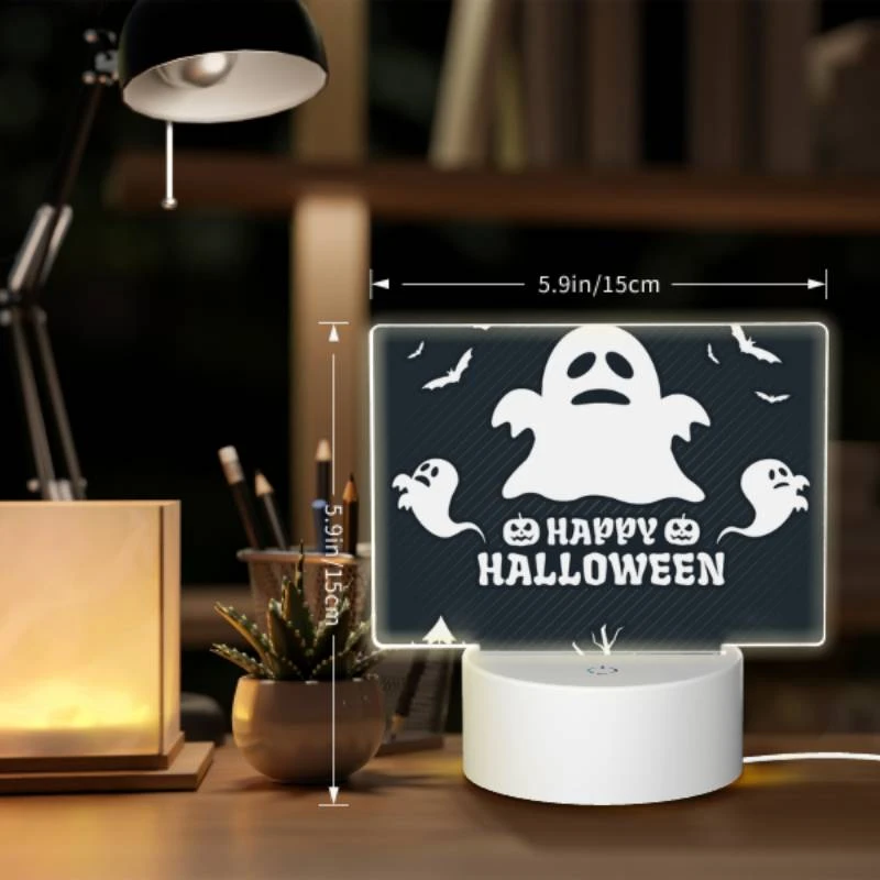 Rectangular Acrylic Night Light, A ghost is shown with the words "Happy Halloween" written below it. Rectangular Acrylic Night Light, A Ghost Is Shown With The Words "Happy Halloween" Written Below It. -Pattern Night Light 4f17e14b91493a42bff4691424e540a28c873944
