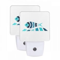 Night Light Set Of 2, A Blue And White Fish With A Yellow Eye.